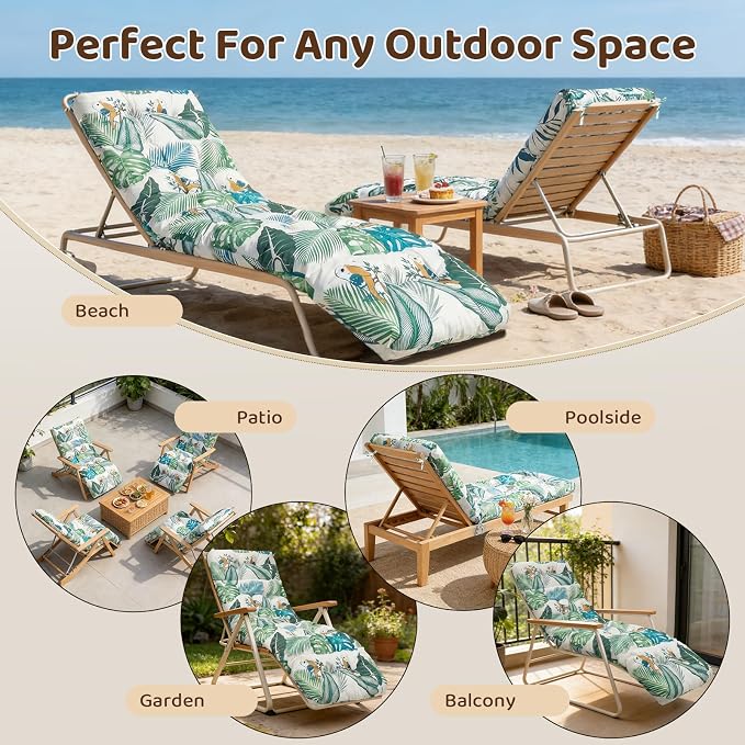 Waterproof Outdoor Chaise Lounge Chair Cushion 75.1 x 22 x 4.72 Inches UV - Image 6