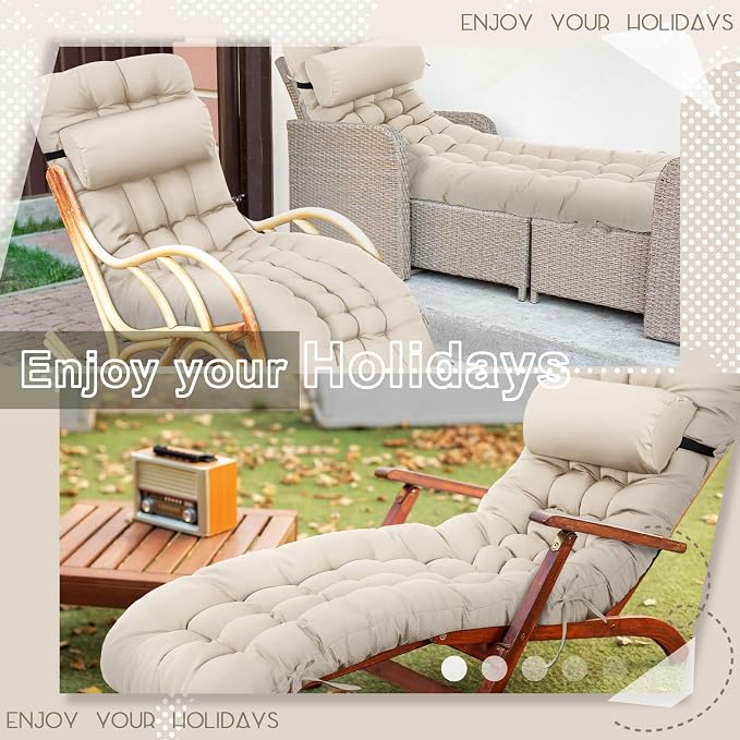 Tudomro 2 Pcs Light Beige 66'' Outdoor Chaise Lounge Cushion Waterproof Patio - Image 5