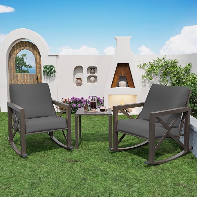 Outdoor Rocking Bistro Set, Patio Rocking Chairs Set of 2 - Image 7