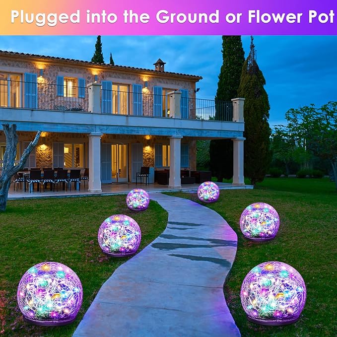 Solar Garden Lights, 2 Pack 80 LED Multicolor Cracked Glass Solar Outdoor - Image 2