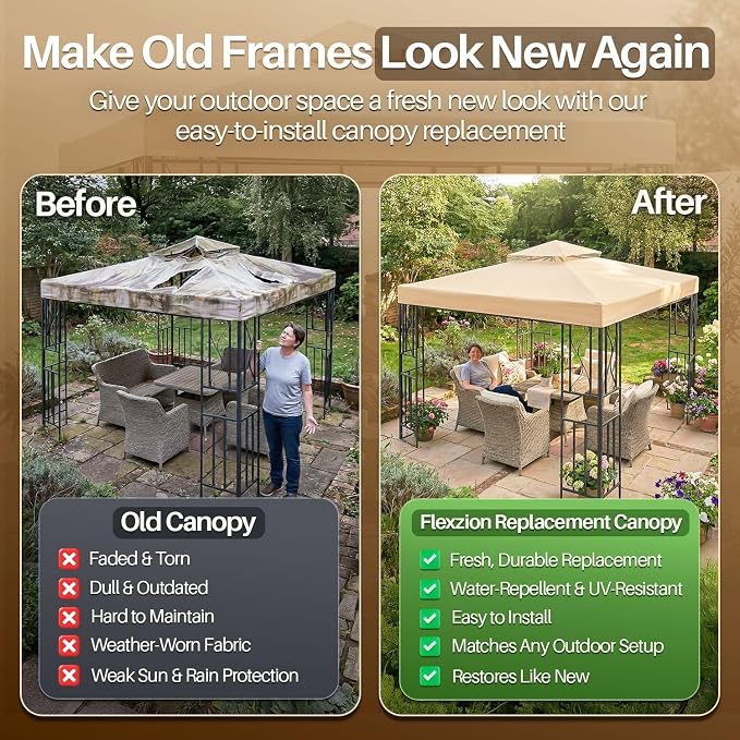 Flexzion Gazebo Cover Replacement Canopy Top 12x12 Ft - Image 3