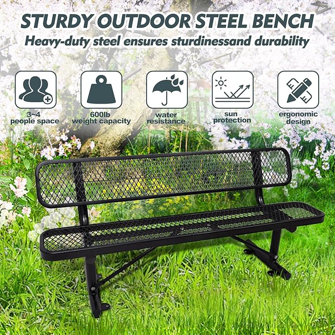 6FT/72INCH Heavy Duty Metal Park Bench - Image 4