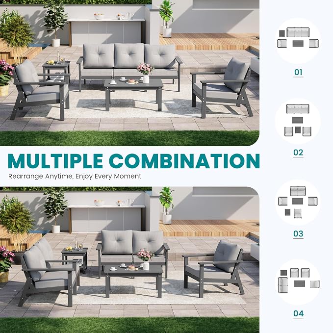 7-Piece HDPE Patio Furniture Set, Outdoor Sectional Sofa Set, All Weather - Image 8