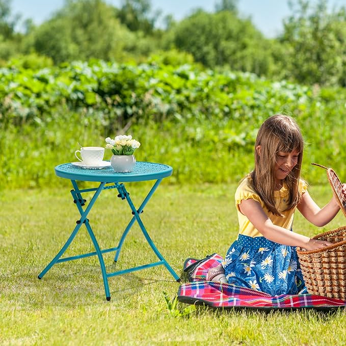 TeoKJ Folding Outdoor Side Tables, Anti Rust Small Patio Table Round Metal - Image 7