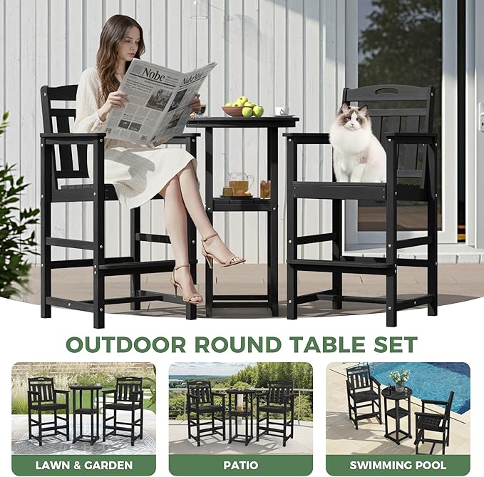 Outdoor Bistro Bar Set, Patio High Top Table and Bar Height Tall Adirondack - Image 7