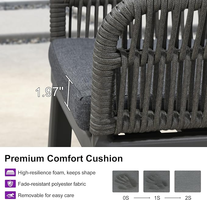 PURPLE LEAF Outdoor Bar Height Stools Set of 2 Patio Metal Modern Wicker Rattan - Image 5