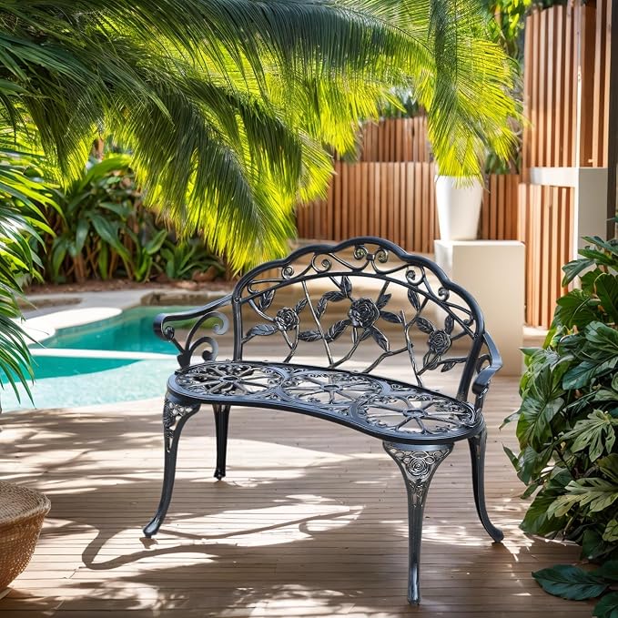 Cast Aluminium Outdoor Bench, Rose Garden Bench - Image 2