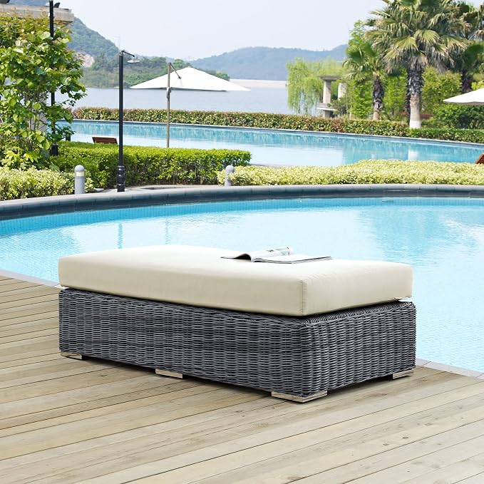 Modway Summon Wicker Rattan Outdoor Patio Sunbrella® Fabric Rectangle Ottoman - Image 7