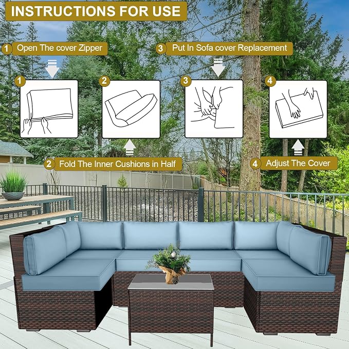 14 Piece Outdoor Patio Cushion Cover Replacement, Waterproof Patio Cushion - Image 6