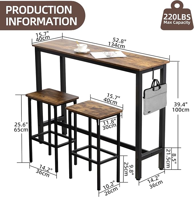 Finnhomy 52.7" Industrial Bar Table Set - Image 5