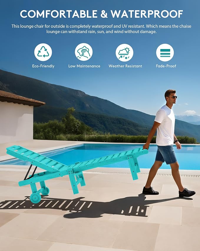 SERWALL Outdoor Chaise Lounge Set of 4, HDPE Lounger - Image 5