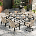 7 Pieces Outdoor Patio Dining Set, Wicker Patio Table and Chairs Set of 6 by MIXPATIO