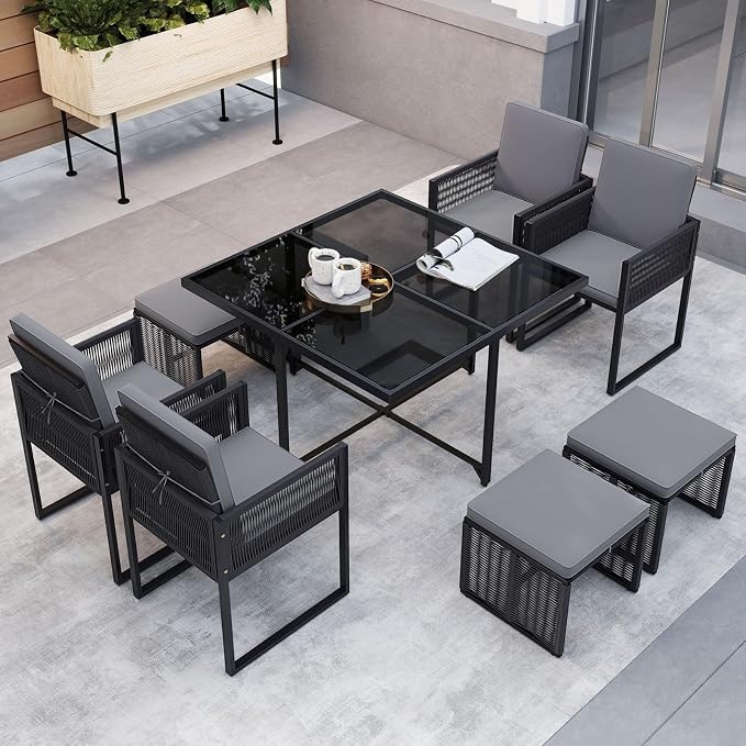 Tangkula 9 Pieces Patio Dining Set, Outdoor Space-Saving Furniture Set - Image 2
