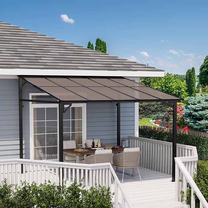 Garvee 10x10 ft Outdoor Lean to Gazebo, Wall Mounted Patio Hardtop Gazebo - Image 7