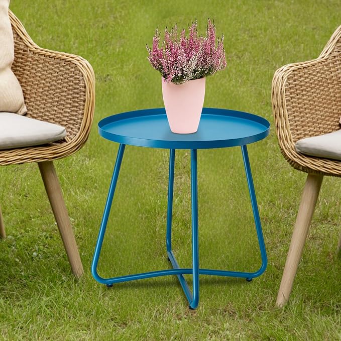 danpinera Outdoor Side Tables, Weather Resistant Steel Patio Side Table - Image 2