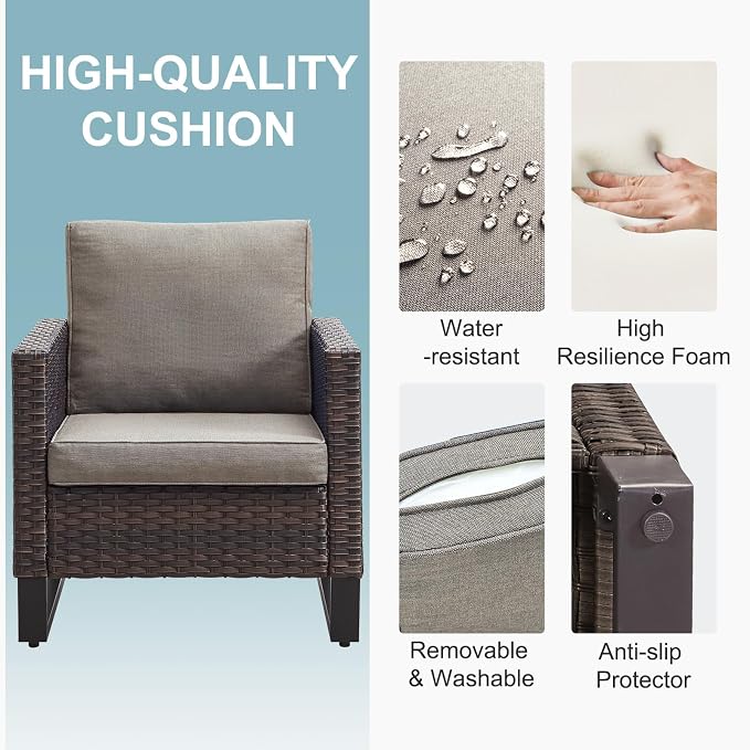 Belord 5 Pieces Wicker Patio Furniture Set: 4 Outdoor Club Chairs Patio - Image 3