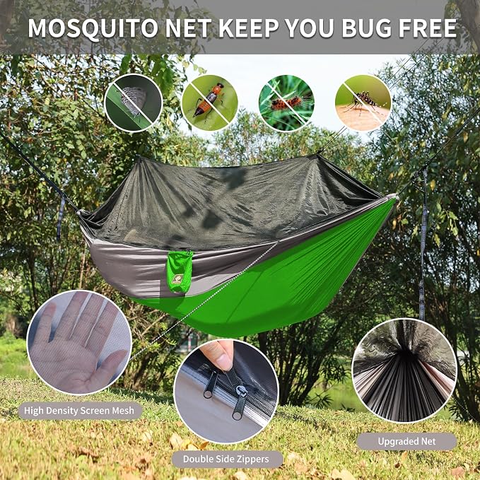 Camping Hammock with Net, Travel Portable Lightweight Hammocks with Tree Straps - Image 2