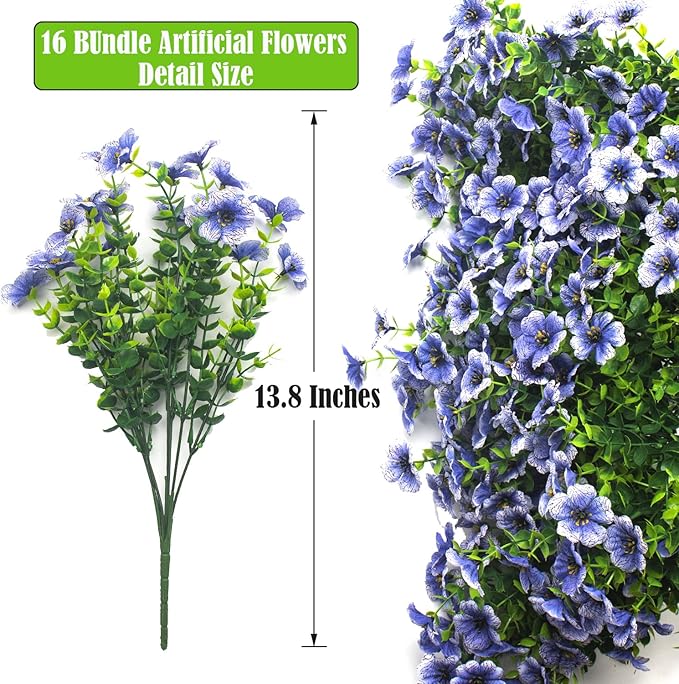 Artificial Fake Flowers for Outdoor Spring Decoration, 16 Bundles Faux Silk - Image 2