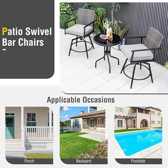 Tangkula Patio Swivel Bar Stools Set of 4, Outdoor Counter Height Bar Chairs - Image 9