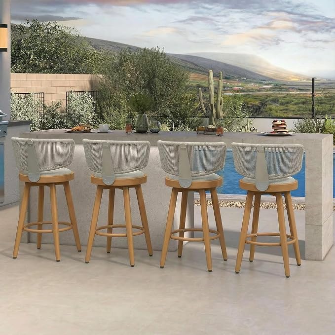 PURPLE LEAF Outdoor Counter Height Bar Stools Set of 4 26 Inch Patio Swivel Bar - Image 3