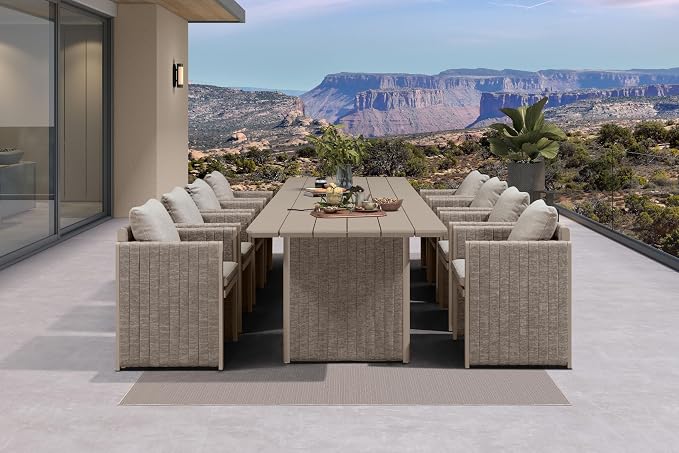 PURPLE LEAF 9 Pieces Outdoor Patio Dining Set Modern Large Weather-Resistant by PURPLELEAF