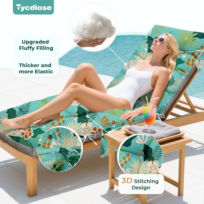 Outdoor Chaise Lounge Chair Cushion, Thickened Non-Slip Patio Lounge Chair - Image 2