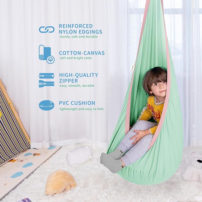 OUTREE Kids Pod Swing Seat, Cotton Child Hammock Swing Chair, Sensory Swing - Image 6