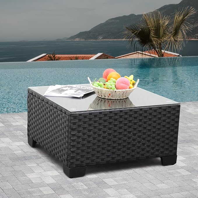 Rattaner Patio Furniture Wicker Coffee Table Outdoor Garden Square Side Table by Rattaner