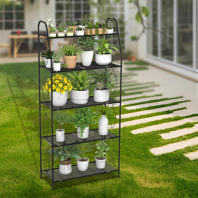 5 Tier Plant Stand Indoor Outdoor, Heavy Duty Plant Shelf, Metal Mesh Tall - Image 4