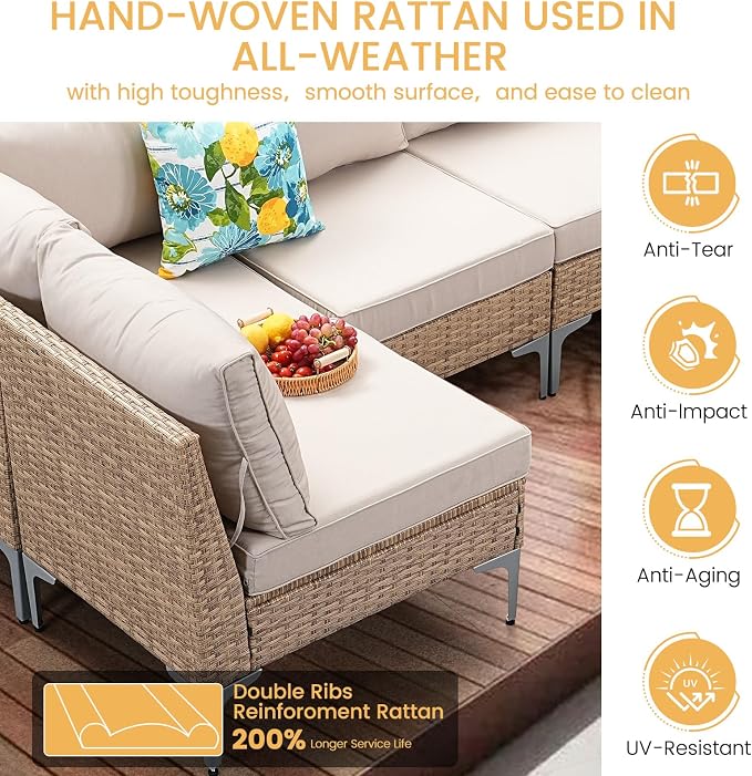 9 Piece Patio Furniture Set, Wicker Modular Outdoor Furniture - Image 3