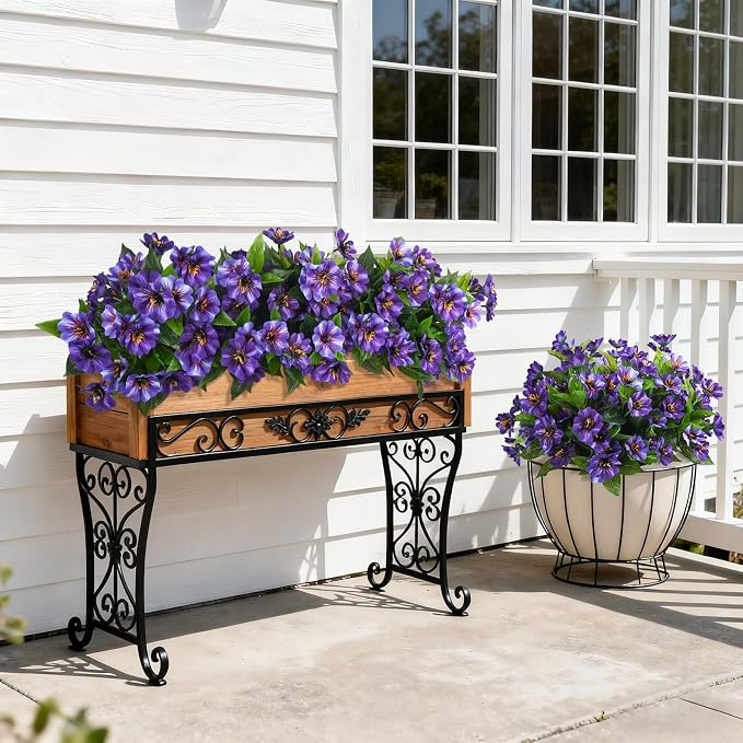 Fake Artificial Flowers for Outdoors Decoration, 4 Bundles Silk Faux Spring - Image 3