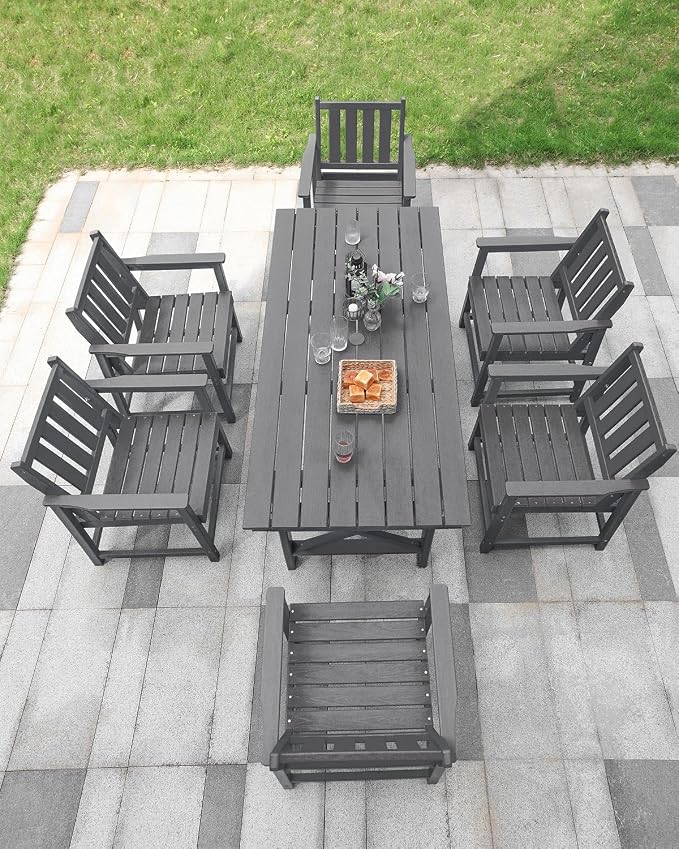 7 Pieces HDPE Outdoor Dining Set, Patio Dining Set - Image 4