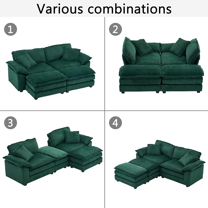 84.6” Corduroy Loveseat with Ottoman, Oversized Double Chaise Lounge Chair - Image 8