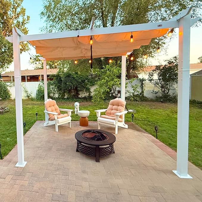 PURPLE LEAF 10' x 10' Outdoor Aluminum Pergola White Heavy-Duty Retractable by Unknown