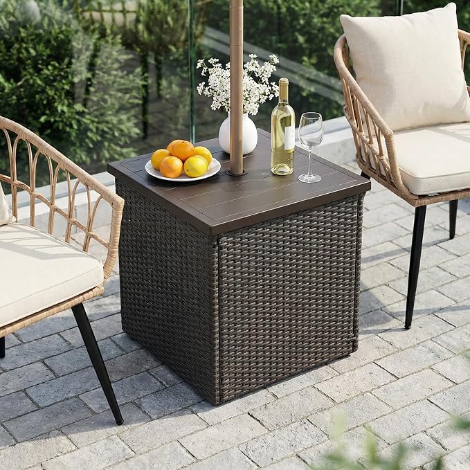 Outdoor Patio Table with Umbrella Hole, Umbrella Side Table Base Stand - Image 6