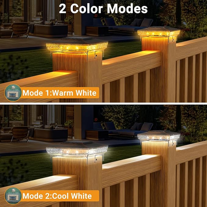 btfarm 4x4 Solar Post Cap Lights Outdoor, 2 Modes 16 LED Deck Fence Post Lights - Image 2