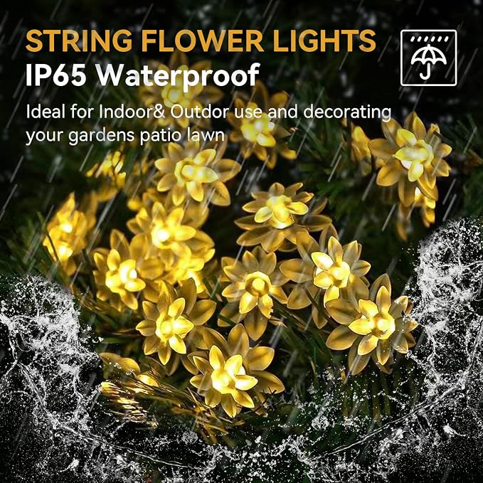 ITICdecor Solar Flower String Lights Outdoor Waterproof 50 LED Upgraded Flower - Image 2