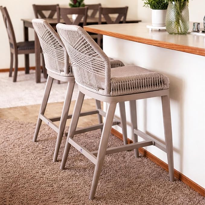 PURPLE LEAF Counter Height Bar Stools Set of 2 Rattan Wicker Outdoor Metal Boho - Image 3