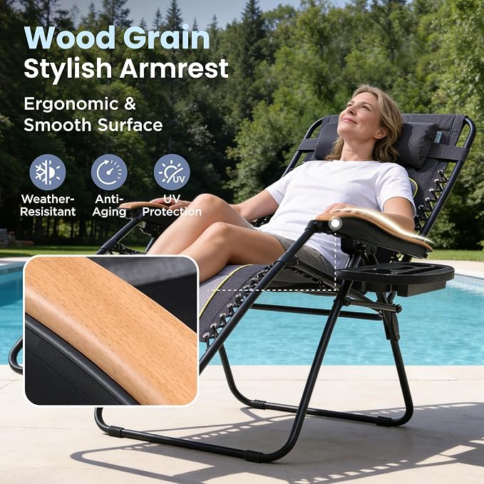 PHI VILLA XXL Oversized Padded Zero Gravity Chair, Foldable Patio Recliner - Image 8