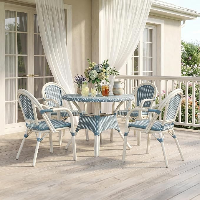 PURPLE LEAF French Bistro Armchairs Set of 4 Hand-Woven Wicker Armchairs by PURPLELEAF