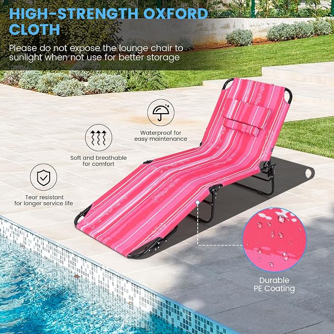 GYMAX Tanning Chair, 350lbs Beach Lounge Chair - Image 4