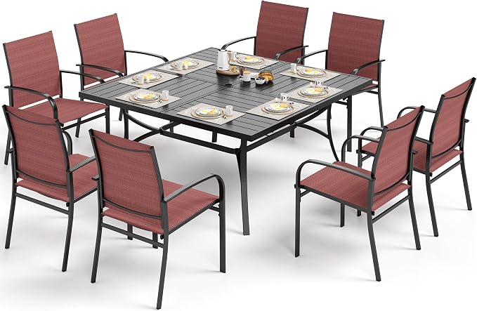 Patio Dining Set for 8, 8 x Stable Dining Chairs, Outdoor Table and Chairs Set - Image 8