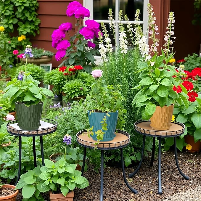 6 Pack 7 Inch Plant Pots with Drainage and Saucers, Stackable Nursery Planters - Image 6