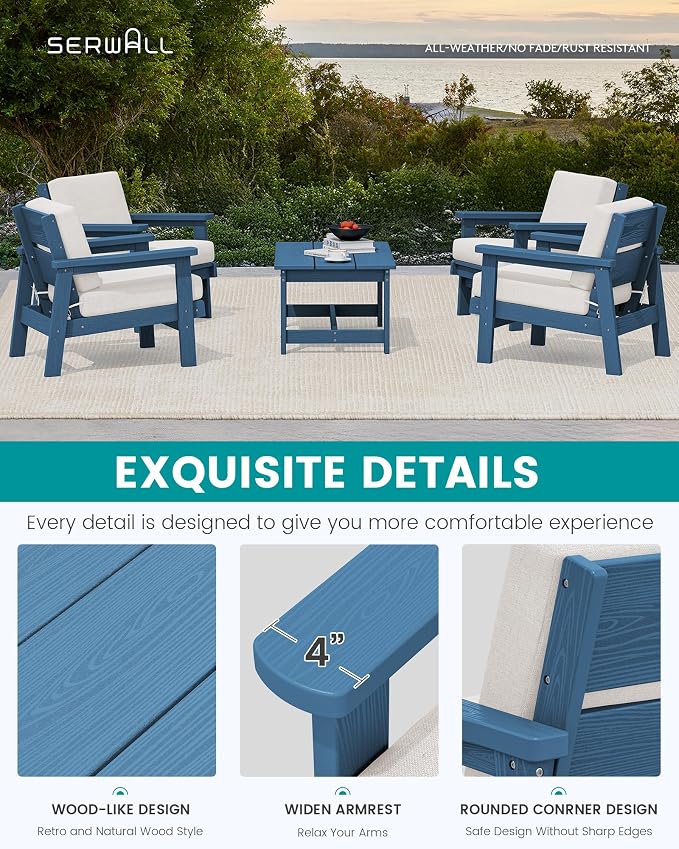 SERWALL Outdoor Patio Furniture Set, 5 Piece HDPE Patio Conversation Sets - Image 4