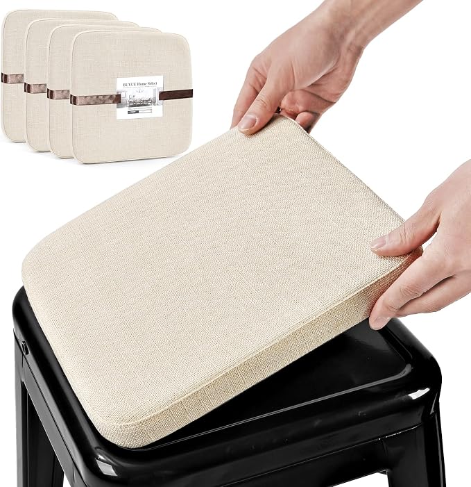 BUYUE Friendly Woven Fabric Magnetic Bar Stool Cushions Set of 4, Enhanced by BUYUE