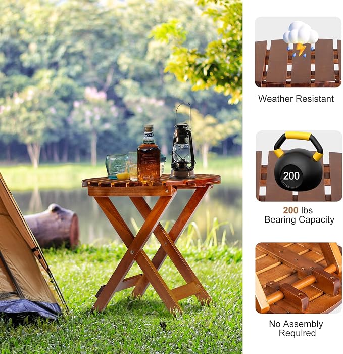 Outvita Wood Folding Side Table, Portable & Lightweight Compact Wooden Side - Image 4