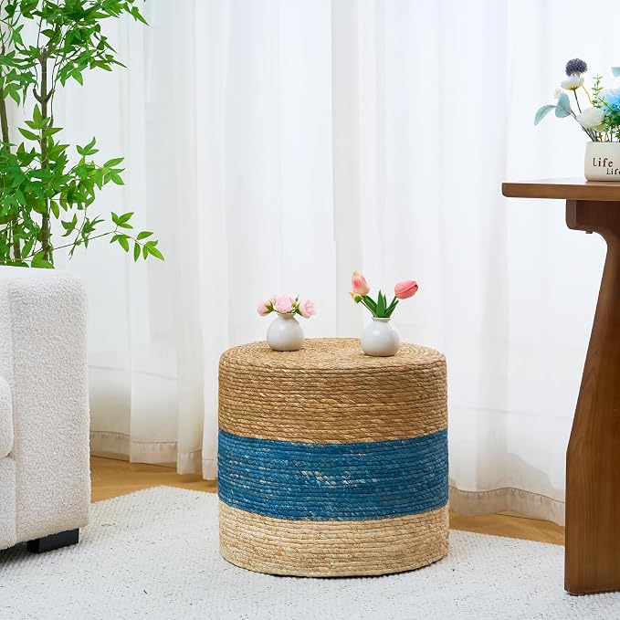 Wimarsbon 18'' Ottoman Pouf, Natural Braided Poof, Rustic Handweave Lounge - Image 6