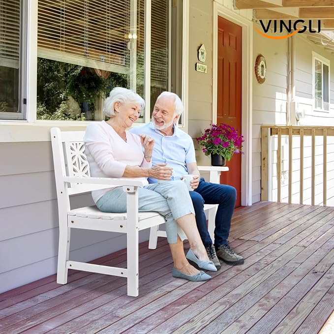 VINGLI 47" Outdoor Wood Bench, All Weather Outdoor Wooden Patio Garden Bench - Image 7