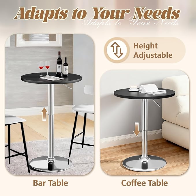 Shahoo Bar Table, Adjustable Height Pub Table 27.4-36 Inches, Cocktail Table - Image 4