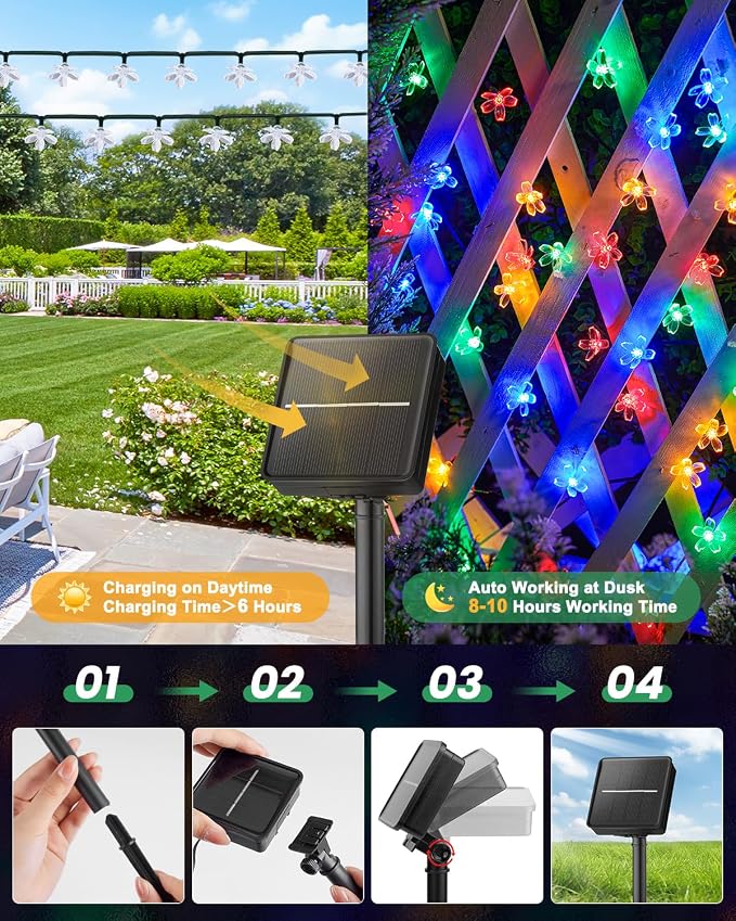 Brightown 60 LED Flower Solar String Lights Outdoor Waterproof Fairy Lights - Image 5